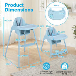 Costway Convertible Baby High Chair Infant Highchair W/ 2 Heights For 6-36 Months Kids-Blue - thumbnail 5