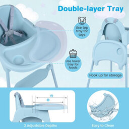 Costway Convertible Baby High Chair Infant Highchair W/ 2 Heights For 6-36 Months Kids-Blue - thumbnail 4