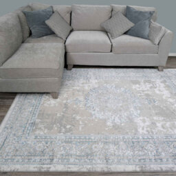 Loomed Blue Grey Traditional Medallion Bordered Living Area Rug 160X230Cm
