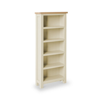 Farro Cream 5 Tier Narrow Bookcase - Painted With Oak Top - By Roseland Furniture - image 1