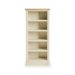 Farro Cream 5 Tier  Narrow Bookcase - Painted With Oak Top - By Roseland Furniture - thumbnail 3