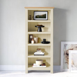Farro Cream 5 Tier  Narrow Bookcase - Painted With Oak Top - By Roseland Furniture - thumbnail 2