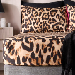 Ohs Leopard Print Microfibre Easy Care 25Cm Deep Fitted Bed Sheet, Natural - King - thumbnail 2