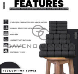 Gc Gaveno Cavailia 8 Piece Bostonian Oasis Towel Bale Set Dark Grey Quick Dry And Super Obsorbent Towel - thumbnail 2