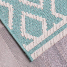 Diamond Pattern Garden Patio Rug - Weatherproof, Mould & Mildew Resistant Indoor Outdoor Mat - Teal, Measures 80 X 150Cm - thumbnail 2