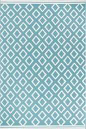 Diamond Pattern Garden Patio Rug - Weatherproof, Mould & Mildew Resistant Indoor Outdoor Mat - Teal, Measures 80 X 150Cm - thumbnail 3