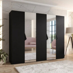 Arte Sandi Ii Hinged Door Wardrobe 250Cm - Black Modern Mirrored Wardrobe With Multi-Rail Storage And Shelves - thumbnail 1