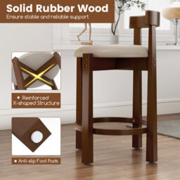 Gainoom 62Cm Counter Height Bar Stools Set Of 2 Linen Upholstered Bar Chairs With Backrests - thumbnail 6