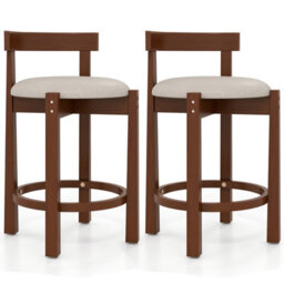 Gainoom 62Cm Counter Height Bar Stools Set Of 2 Linen Upholstered Bar Chairs With Backrests - thumbnail 1
