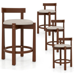 Gainoom 62Cm Counter Height Bar Stools Set Of 2 Linen Upholstered Bar Chairs With Backrests - thumbnail 3