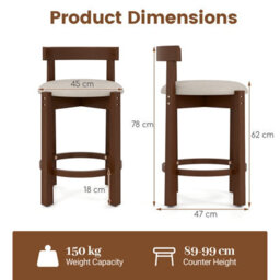 Gainoom 62Cm Counter Height Bar Stools Set Of 2 Linen Upholstered Bar Chairs With Backrests - thumbnail 2