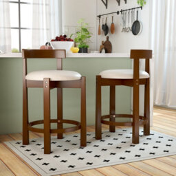 Gainoom 62Cm Counter Height Bar Stools Set Of 2 Linen Upholstered Bar Chairs With Backrests - thumbnail 9