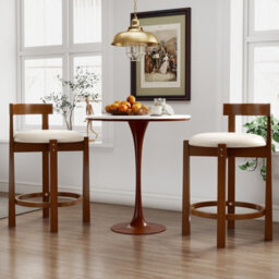 Gainoom 62Cm Counter Height Bar Stools Set Of 2 Linen Upholstered Bar Chairs With Backrests - thumbnail 8