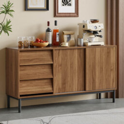 Btm Sideboard 150X40X80Cm With 3 Drawers And 2 Sliding Doors, Modern Storage Cabinet For Kitchen, Dining Room And Living Room - thumbnail 2