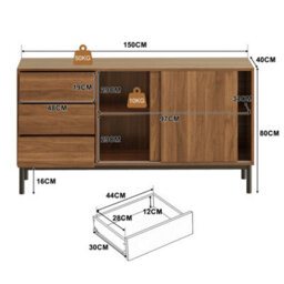 Btm Sideboard 150X40X80Cm With 3 Drawers And 2 Sliding Doors, Modern Storage Cabinet For Kitchen, Dining Room And Living Room - thumbnail 7