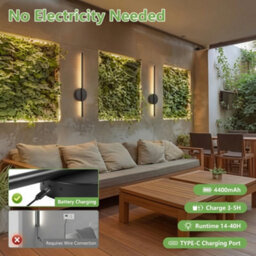 2X Battery Operated Led Wall Lights Wireless Dimmable Indoor Wall Scones Lamps - thumbnail 3