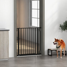 Pawhut Dog Gate Wide Stair Gate W/ Door Pressure Fit, 75-85W Cm, Black - thumbnail 7