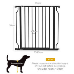 Pawhut Dog Gate Wide Stair Gate W/ Door Pressure Fit, 75-85W Cm, Black - thumbnail 3