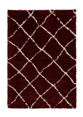 Modern Rug, Red Cream Shaggy Rug, 45mm Thick Moroccan Rug, Geometric Rug For Bedroom, & Dining Room-200Cm X 290Cm - image 1