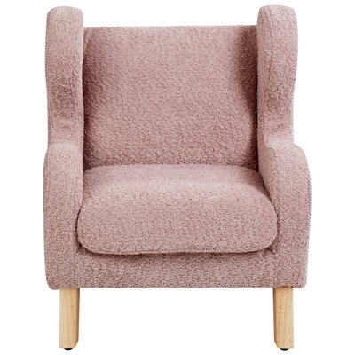 Wyld And Coco Brightnest Light Pink Bouclé Armchair For Kids With Armrests, Compact Nursery Seat - image 1