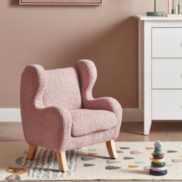 Wyld And Coco Brightnest Light Pink Bouclé Armchair For Kids With Armrests, Compact Nursery Seat - thumbnail 2