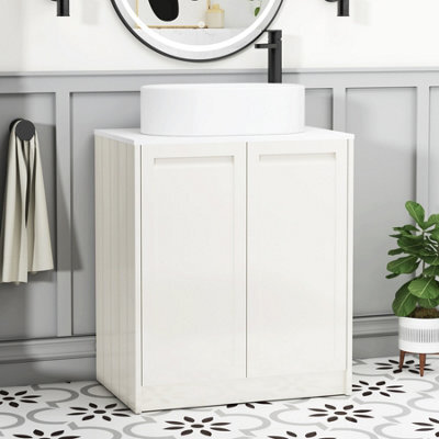 Royal Bathrooms Royal Bathroom Elmore 700mm Classic White Freestanding Bathroom Vanity Unit 2 Door Plain White Worktop With Peak Basin - image 1