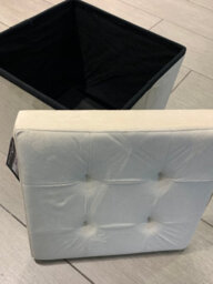 Home Luxe Interiors Cream Square Foldable Brushed Velvet Storage Box Pouffe Seat Ottoman - thumbnail 4