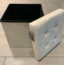 Home Luxe Interiors Cream Square Foldable Brushed Velvet Storage Box Pouffe Seat Ottoman - thumbnail 3