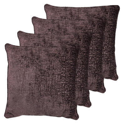 Homespace Direct Ltd Belmont Cushions With Covers Set Of 4 Chenille Texture Filled Square Cushion Decorative 55X55Cm Aubergine - image 1