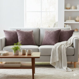 Homespace Direct Ltd Belmont Cushions With Covers Set Of 4 Chenille Texture Filled Square Cushion Decorative 55X55Cm Aubergine - thumbnail 2