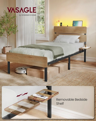 LEDREM Single Metal Bed Frame, 90 X 190 Cm, Led Lights, Usb And Type-C Ports, Under-Bed Storage Space, Industrial Style, Easy Assembly - image 1