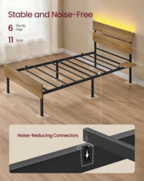 LEDREM Single Metal Bed Frame, 90 X 190 Cm, Led Lights, Usb And Type-C Ports, Under-Bed Storage Space, Industrial Style, Easy Assembly - thumbnail 4