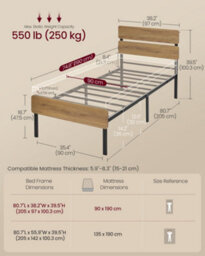LEDREM Single Metal Bed Frame, 90 X 190 Cm, Led Lights, Usb And Type-C Ports, Under-Bed Storage Space, Industrial Style, Easy Assembly - thumbnail 6