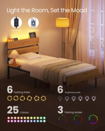 LEDREM Single Metal Bed Frame, 90 X 190 Cm, Led Lights, Usb And Type-C Ports, Under-Bed Storage Space, Industrial Style, Easy Assembly - thumbnail 5