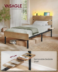 LEDREM Single Metal Bed Frame, 90 X 190 Cm, Led Lights, Usb And Type-C Ports, Under-Bed Storage Space, Industrial Style, Easy Assembly - thumbnail 1