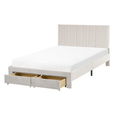 Beliani Bed With Storage Drawers Velvet Lonzac 120 X 200 Cm (Eu Small Double) Off-White - image 1