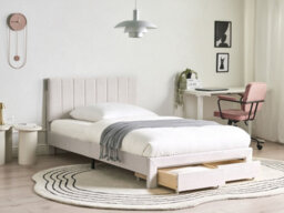 Beliani Bed With Storage Drawers Velvet Lonzac 120 X 200 Cm (Eu Small Double) Off-White - thumbnail 2