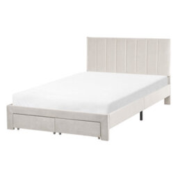 Beliani Bed With Storage Drawers Velvet Lonzac 120 X 200 Cm (Eu Small Double) Off-White - thumbnail 4