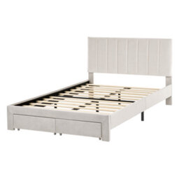 Beliani Bed With Storage Drawers Velvet Lonzac 120 X 200 Cm (Eu Small Double) Off-White - thumbnail 6