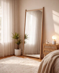 Beliani Wall Mirror Canet 90 Cm 200 Cm Paulownia Wood Light Brown - thumbnail 2