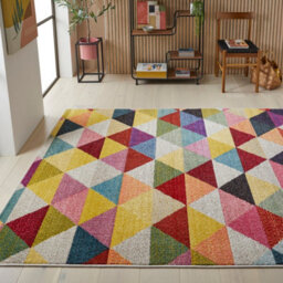 Multi Geometric Chequered Modern Easy To Clean Rug For Dining Room-200Cm X 290Cm - thumbnail 1
