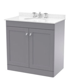 Balterley Swynnerton Traditional 2 Door Floor Standing Vanity Unit With Marble Basin, Satin Grey, 800mm - thumbnail 1