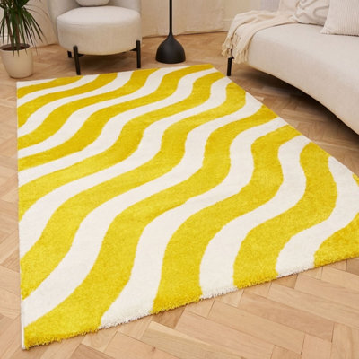 The Rugs Joli Yellow And White Wavy Rug Soft Dense Pile Easy To Clean And Pet Friendly For Living Rooms And Bedrooms - image 1