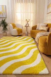 The Rugs Joli Yellow And White Wavy Rug Soft Dense Pile Easy To Clean And Pet Friendly For Living Rooms And Bedrooms - thumbnail 4