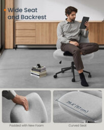LEDREM Cross Legged Office Chair, Armless Desk Chair, Criss Cross Chair With Star Base And Wheels, Wide Seat,dove Grey - thumbnail 1