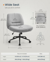 LEDREM Cross Legged Office Chair, Armless Desk Chair, Criss Cross Chair With Star Base And Wheels, Wide Seat,dove Grey - thumbnail 4