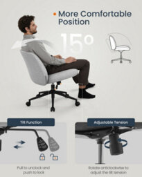LEDREM Cross Legged Office Chair, Armless Desk Chair, Criss Cross Chair With Star Base And Wheels, Wide Seat,dove Grey - thumbnail 6