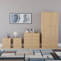 Lassic Vida Designs Riano 4 Piece Bedroom Set (2 Drawer Bedside Chest, 4 Drawer Chest, 2 Door 2 Drawer Wardrobe), Pine - thumbnail 7