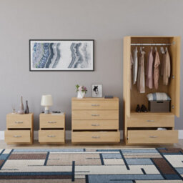 Lassic Vida Designs Riano 4 Piece Bedroom Set (2 Drawer Bedside Chest, 4 Drawer Chest, 2 Door 2 Drawer Wardrobe), Pine - thumbnail 2