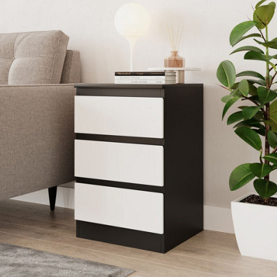 Urbn-Living Urbnliving 62Cm Height 3 Drawers Modern Chest Of Drawers Bedside Table For Living Room Office Hallway Black & White - image 1